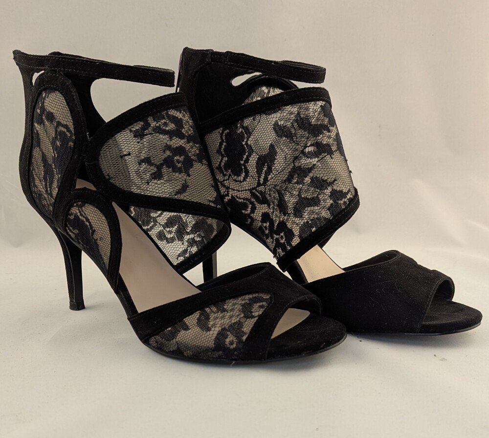 Nine West Black Heeled Sandals with Lace Pattern